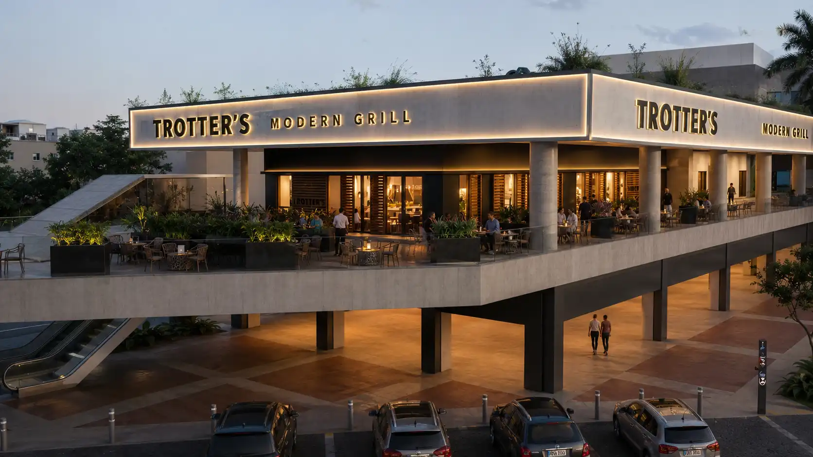 Trotter's Modern Grill en plaza con terraza exterior